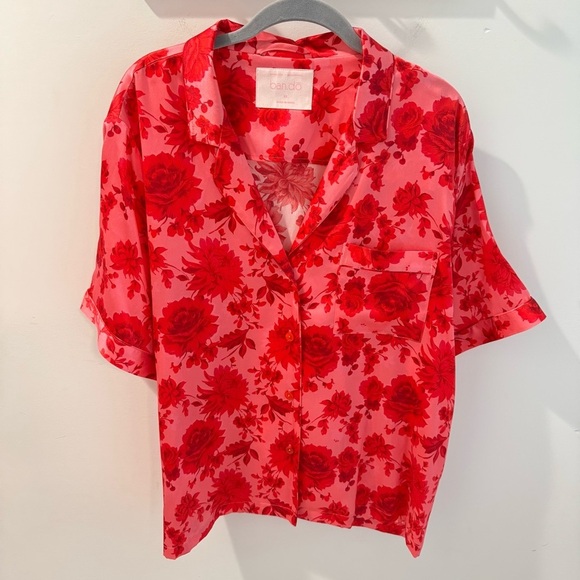 NWT Ban.dō Hot Pink Floral Stretch Silk Short Sleeve Leisure Shirt Size 2X - Picture 1 of 5